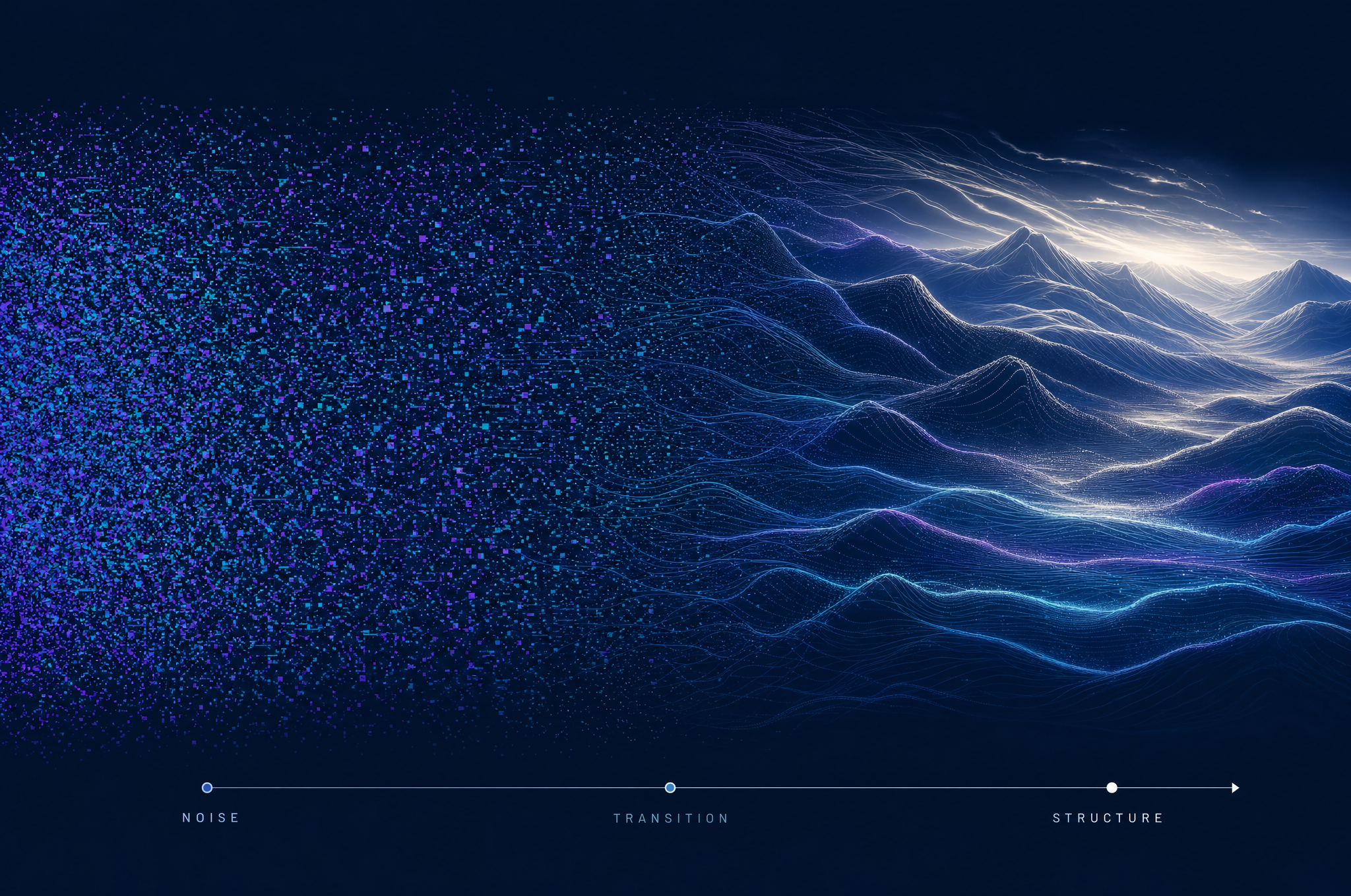 Visualization of noise gradually transforming into a coherent image